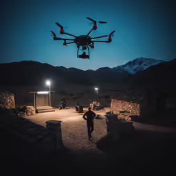 an image of man running in the evening using a remote controlled aerial camera