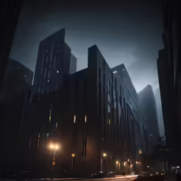 a cityscape with tall buildings and many lights