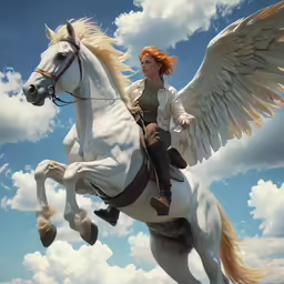 a young lady riding on the back of a white horse