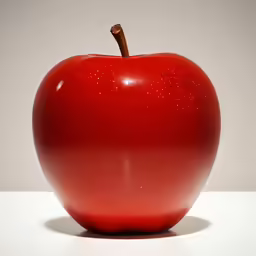the apple is shiny red on the table