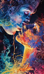 a painting of a child blowing on some kind of thing