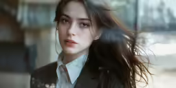 a woman who has her hair blowing in the wind