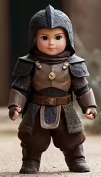the doll is wearing a brown costume