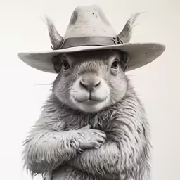 a white animal with some furry clothes on