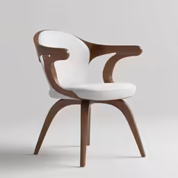 an arm chair with a white cushion
