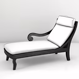a black and white chaise lounge with cushions