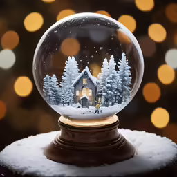 a house sitting in a snow globe with snow in front of it