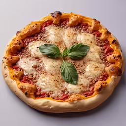 this is a pizza on the table, a small piece of cheese is placed on top