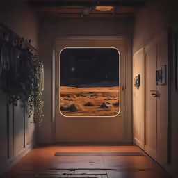 an image taken through the window of a home looking into a field
