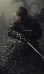 a digital painting of a person holding a sword