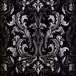 seamless black and white wallpaper background, with an intricate flower pattern