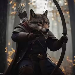 a 3d rendering image of an image of a wolf with a bow and arrow