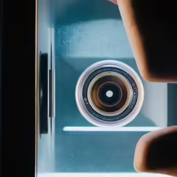 someone is standing next to the door with their hand holding an object in the glass