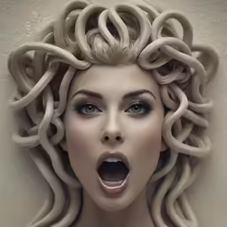 a woman with long hair and curls on her head