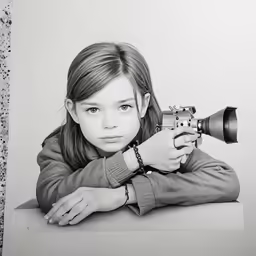 a girl posing with a small camera by herself