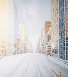 a street in the city during the winter time