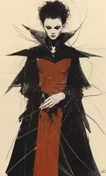 a woman in a red dress is standing next to a wall