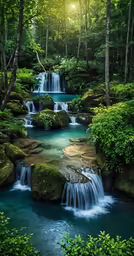 a river surrounded by lots of rocks next to trees