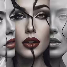 three women with different colors of lipstick