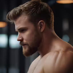 a close up of a man wearing no shirt