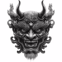 an illustration of a demon with long horns and a beard