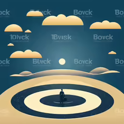 an illustration of a man sitting at a target in a large field royalty - art - illustration