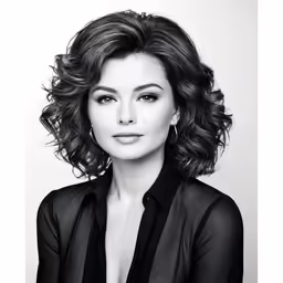 a black and white photo of a woman with curly hair