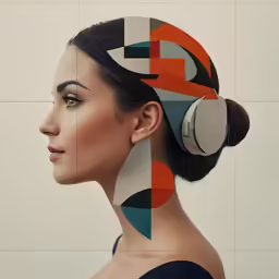 a woman with a head band has her hair in a bun