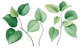 some large green leaves set on white background
