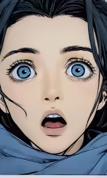 a drawing of an adult with blue eyes