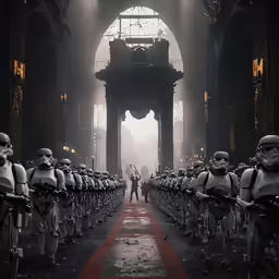 star wars is being shown in a large room