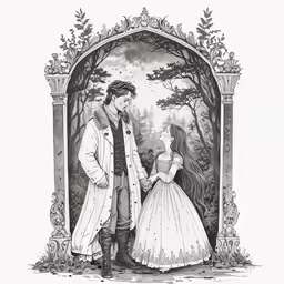 a drawing of an older couple with an older woman looking at the camera