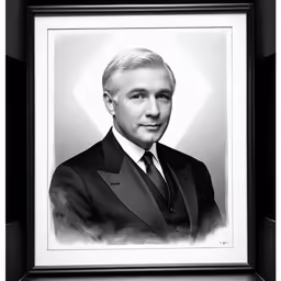 a framed photo of a man in a suit