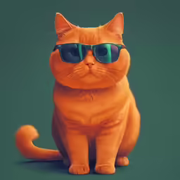 an orange cat with sunglasses on sitting on the floor