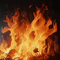 a burning fire is pictured in the dark