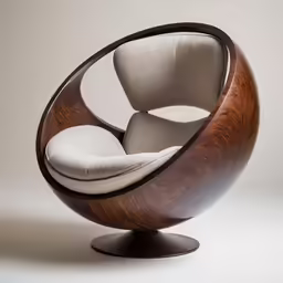 a chair in a circular with an upholstered seat