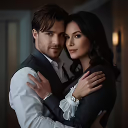 a couple embracing each other with a smile on their face