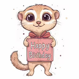 a happy birthday illustration with a small animal holding a sign