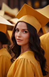 a graduating woman posing for the camera with her cap and gown on