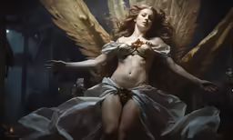 an angel that is sitting down with a sword