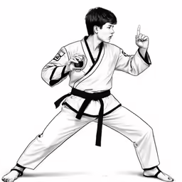 a young man is doing karate on a white background