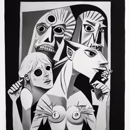 the painting is of three figures and a lady