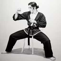 a man in a kimono sits on a chair