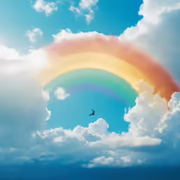 a rainbow and blue sky with clouds in the background