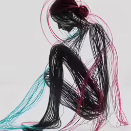 an artistic sculpture that resembles hair, and has a flowing tail
