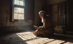 a woman sitting in front of a window with a cell phone