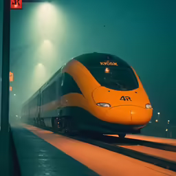 a train on the tracks, in foggy light