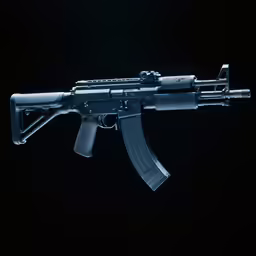 an ak - 47 rifle is illuminated with blue leds