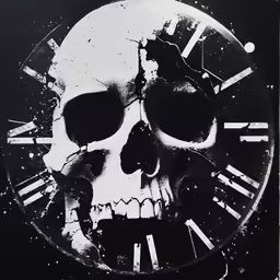 a black and white photo with a skull face in it