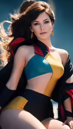 a sexy woman with long, dark hair wearing an extremely revealing body